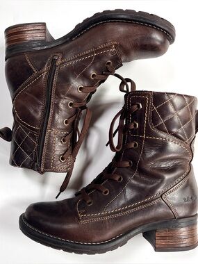 TAOS Factor women’s quilted cuff leather combat-styled Lace-Up ankle boots